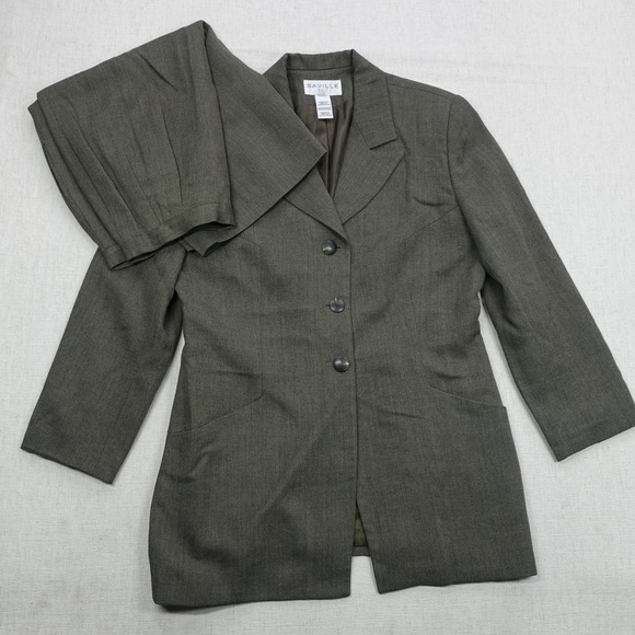 Jackets & Blazers - Saville Suit Blazer Skirt Set Womens 12 Olive Green Made USA Wool Career Lined